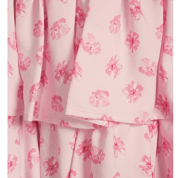 Midnight Doll Wool Dobby Print Square Neck Tie Strap Tiered  Dress - Picture 5 of 5